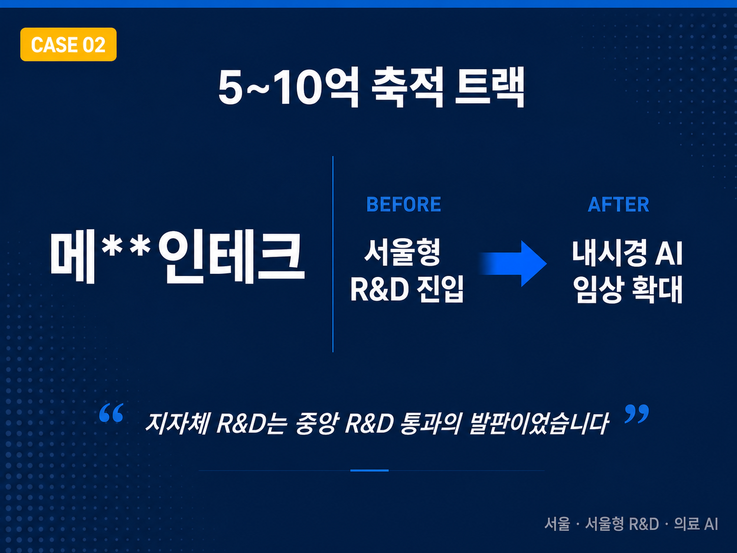 CASE 02 · 5~10억 축적 트랙 · 메**인테크